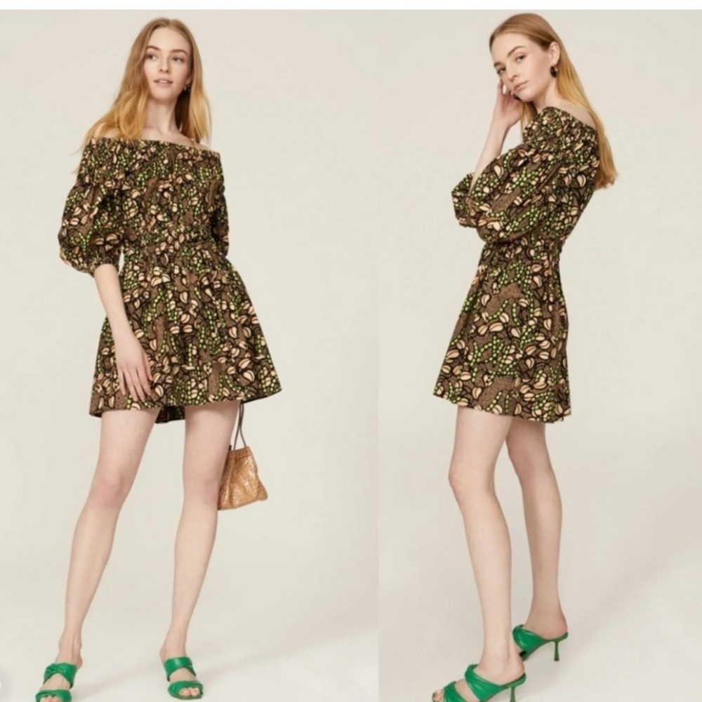 A.L.C. Off-Shoulder Dress with Green and Brown Design